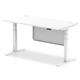 Air 1600 x 800mm Height Adjustable Desk White Top Cable Ports White Leg With White Steel Modesty Panel
