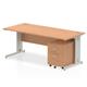 Impulse 1800 x 800mm Straight Desk Oak Top Silver Cable Managed Leg with 2 Drawer Mobile Pedestal