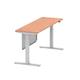 Air 1800 x 600mm Height Adjustable Desk Beech Top Cable Ports Silver Leg With Silver Steel Modesty Panel