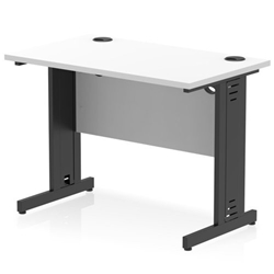 Impulse 1000 x 600mm Straight Office Desk White Top Black Cable Managed Leg