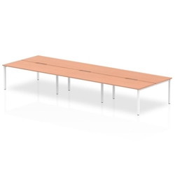 B2B White Frame Bench Desk 1600 Beech (6 Pod)