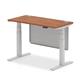 Air 1200 x 600mm Height Adjustable Desk Walnut Top Cable Ports Silver Leg With Silver Steel Modesty Panel