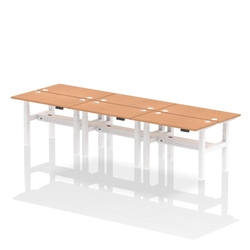 Air Back-to-Back 1200 x 600mm Height Adjustable 6 Person Bench Desk Oak Top CP White Frame