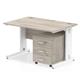 Impulse 1200 x 800mm Straight Desk Grey Oak Top White Cable Managed Leg with 3 Drawer Mobile Pedestal Bundle