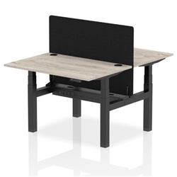 Air Back-to-Back 1200 x 800mm Height Adjustable 2 Person Bench Desk Grey Oak Top CP Black Frame with Black Straight Screen