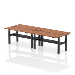 Air Back-to-Back 1600 x 600mm Height Adjustable 4 Person Bench Desk Walnut Top CP Black Frame