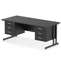 Impulse 1800 x 800mm Straight Office Desk Black Top Black Cantilever Leg Workstation 2 x 3 Drawer Fixed Pedestal