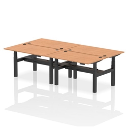Air Back-to-Back 1400 x 800mm Height Adjustable 4 Person Bench Desk Oak Top CP Black Frame