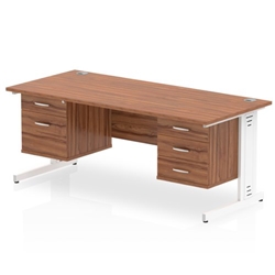 Impulse 1800 x 800mm Straight Desk Walnut Top White Cable Managed Leg 1 x 2 Drawer 1 x 3 Drawer Fixed Pedestal