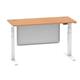 Air 1400 x 600mm Height Adjustable Desk Oak Top Cable Ports White Leg With White Steel Modesty Panel