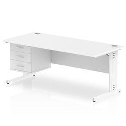 Impulse 1800 x 800mm Straight Desk White Top White Cable Managed Leg 1 x 3 Drawer Fixed Pedestal