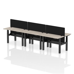 Air Back-to-Back 1200 x 600mm Height Adjustable 6 Person Bench Desk Grey Oak Top CP Black Frame with Black Straight Screen