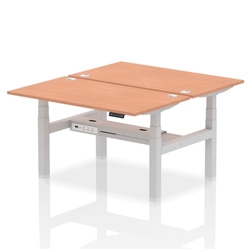 Air Back-to-Back 1400 x 800mm Height Adjustable 2 Person Office Bench Desk Beech Top with Cable Ports Silver Frame
