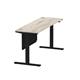 Air 1800 x 600mm Height Adjustable Desk Grey Oak Top Cable Ports Black Leg With Black Steel Modesty Panel