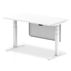 Air 1400 x 800mm Height Adjustable Desk White Top White Leg With White Steel Modesty Panel