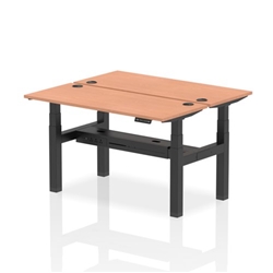 Air Back-to-Back 1400 x 600mm Height Adjustable 2 Person Bench Desk Beech Top CP Black Frame