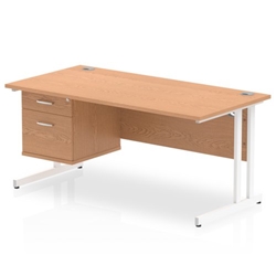 Impulse 1600 Rectangle White Cant Leg Desk OAK 1 x 2 Drawer Fixed Ped