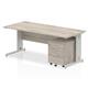 Impulse 1800 x 800mm Straight Desk Grey Oak Top Silver Cable Managed Leg with 2 Drawer Mobile Pedestal