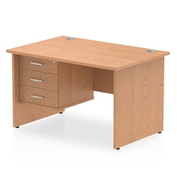 Impulse 1200 Rectangle Panel End Leg Desk OAK 1 x 3 Drawer Fixed Ped