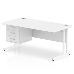 Impulse 1600 Rectangle White Cant Leg Desk WHITE 1 x 3 Drawer Fixed Ped