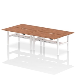 Air Back-to-Back 1600 x 800mm Height Adjustable 4 Person Bench Desk Walnut Top with Scalloped Edge White Frame