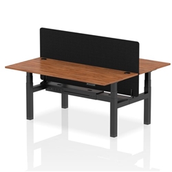 Air Back-to-Back 1800 x 800mm Height Adjustable 2 Person Bench Desk Walnut Top CP Black Frame with Black Straight Screen