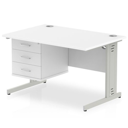 Impulse 1200 x 800mm Straight Desk White Top Silver Cable Managed Leg with 1 x 3 Drawer Fixed Pedestal