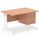 Impulse 1200 x 800mm Straight Desk Beech Top White Cable Managed Leg with 1 x 2 Drawer Fixed Pedestal