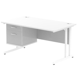 Impulse 1400 Rectangle White Cant Leg Desk WHITE 1 x 2 Drawer Fixed Ped