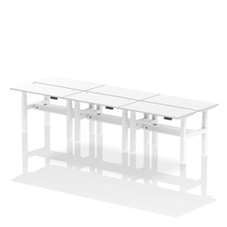 Air Back-to-Back 1200 x 600mm Height Adjustable 6 Person Office Bench Desk White Top with Cable Ports White Frame