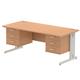 Impulse 1800 x 800mm Straight Desk Oak Top Silver Cable Managed Leg 2 x 3 Drawer Fixed Pedestal