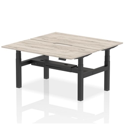 Air Back-to-Back 1600 x 800mm Height Adjustable 2 Person Bench Desk Grey Oak Top with Scalloped Edge Black Frame