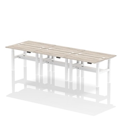 Air Back-to-Back 1200 x 600mm Height Adjustable 6 Person Bench Desk Grey Oak Top CP White Frame
