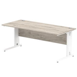 Impulse 1800 x 800mm Straight Desk Grey Oak Top White Cable Managed Leg