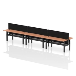 Air Back-to-Back 1800 x 600mm Height Adjustable 6 Person Office Bench Desk Beech Top with Cable Ports Black Frame with Black Straight Screen