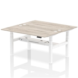 Air Back-to-Back 1600 x 800mm Height Adjustable 2 Person Bench Desk Grey Oak Top CP White Frame