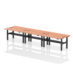 Air Back-to-Back 1600 x 600mm Height Adjustable 6 Person Bench Desk Beech Top CP Black Frame