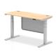 Air 1400 x 600mm Height Adjustable Desk Maple Top Cable Ports Silver Leg With Silver Steel Modesty Panel