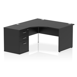 Impulse 1400mm Left Crescent Office Desk Black Top Panel End Leg Workstation 600 Deep Desk High Pedestal