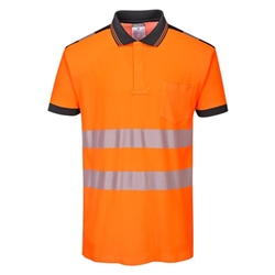 Portwest PW3 Hi Vis Cotton Comfort Polo Shirt S/S M Orange/Blk