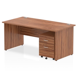 Impulse 1600 x 800mm Straight Desk Walnut Top Panel End Leg with 2 Drawer Mobile Pedestal