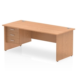 Impulse 1800 Rectangle Panel End Leg Desk OAK 1 x 3 Drawer Fixed Ped