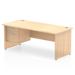 Impulse 1800 Rectangle Panel End Leg Desk MAPLE 1 x 2 Drawer Fixed Ped