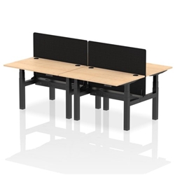 Air Back-to-Back 1200 x 800mm Height Adjustable 4 Person Bench Desk Maple Top CP Black Frame with Black Straight Screen