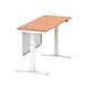 Air 1400 x 600mm Height Adjustable Desk Beech Top Cable Ports White Leg With White Steel Modesty Panel