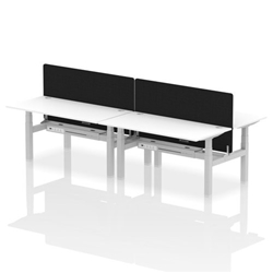 Air Back-to-Back 1600 x 800mm Height Adjustable 4 Person Bench Desk White Top CP Silver Frame with Black Straight Screen
