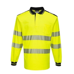 Portwest PW3 Hi Vis Cotton Comfort Polo Shirt L/S S Yellow/Blk
