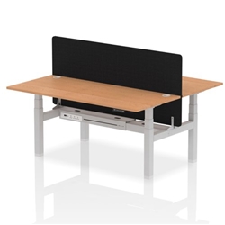 Air Back-to-Back 1800 x 800mm Height Adjustable 2 Person Bench Desk Oak Top CP Silver Frame with Black Straight Screen