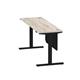 Air 1800 x 600mm Height Adjustable Desk Grey Oak Top Cable Ports Black Leg With Black Steel Modesty Panel