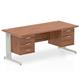 Impulse 1600 x 800mm Straight Desk Walnut Top Silver Cable Managed Leg 1 x 2 Drawer 1 x 3 Drawer Fixed Pedestal